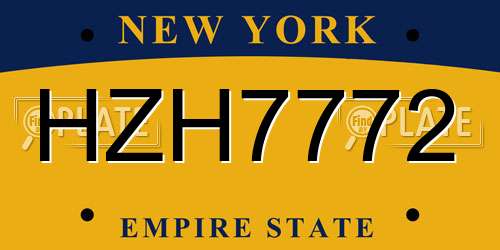 HZH7772 New York License Plate