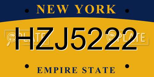 HZJ5222 New York License Plate