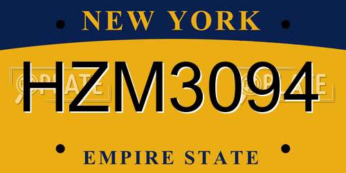 HZM3094 New York License Plate