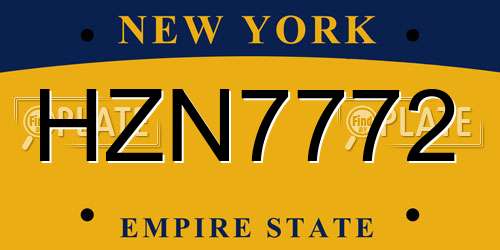 HZN7772 New York License Plate