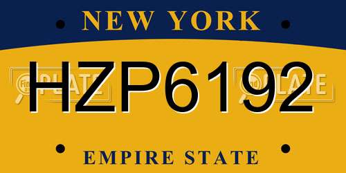 HZP6192 New York License Plate