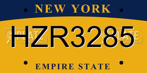 HZR3285 New York License Plate
