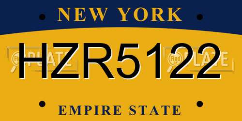 HZR5122 New York License Plate