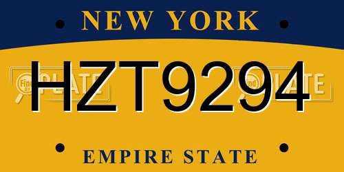 HZT9294 New York License Plate