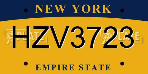 HZV3723 New York License Plate