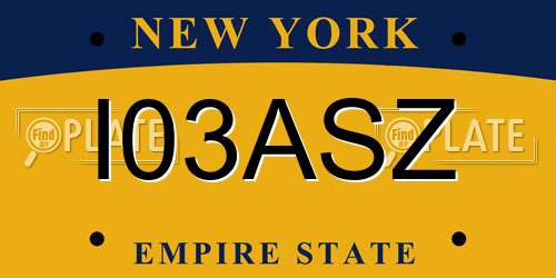 I03ASZ New York License Plate