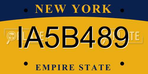 IA5B489 New York License Plate