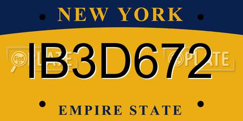 IB3D672 New York License Plate