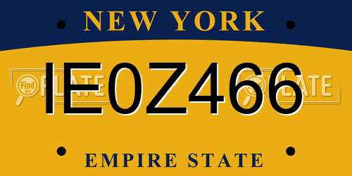 IE0Z466 New York License Plate