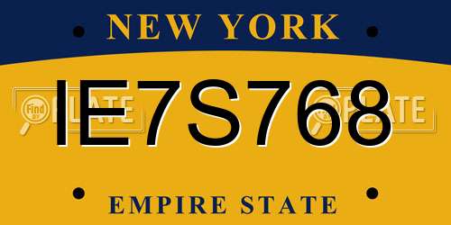 IE7S768 New York License Plate