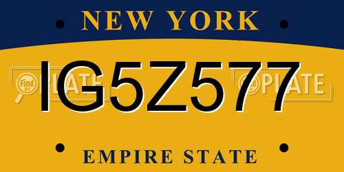 IG5Z577 New York License Plate