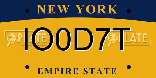 IO0D7T New York License Plate