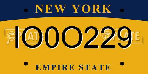 IO0O229 New York License Plate