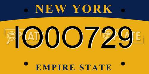 IO0O729 New York License Plate