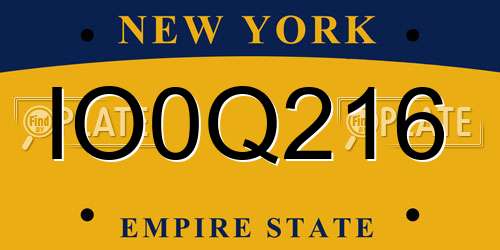 IO0Q216 New York License Plate