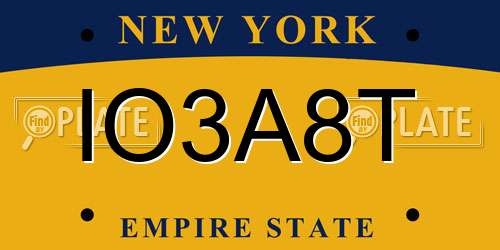 IO3A8T New York License Plate