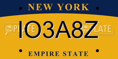 IO3A8Z New York License Plate