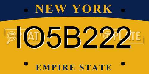IO5B222 New York License Plate