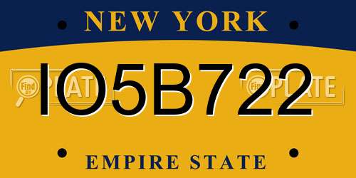 IO5B722 New York License Plate