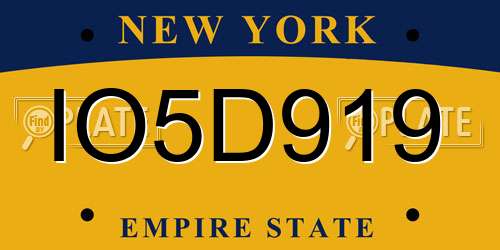IO5D919 New York License Plate