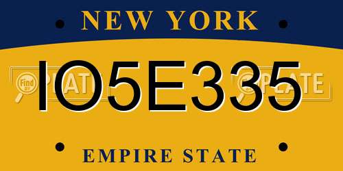 IO5E335 New York License Plate