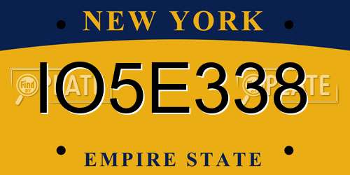 IO5E338 New York License Plate