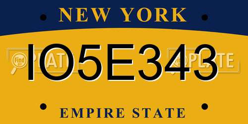 IO5E343 New York License Plate