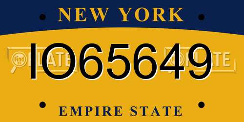 IO65649 New York License Plate