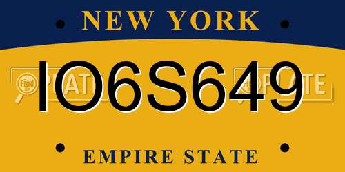 IO6S649 New York License Plate