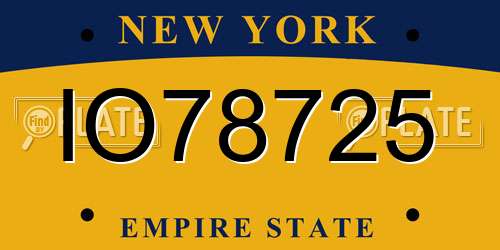 IO78725 New York License Plate