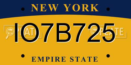 IO7B725 New York License Plate