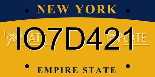 IO7D421 New York License Plate