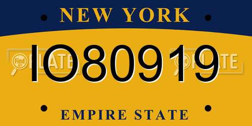 IO80919 New York License Plate