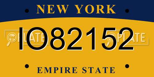 IO82152 New York License Plate