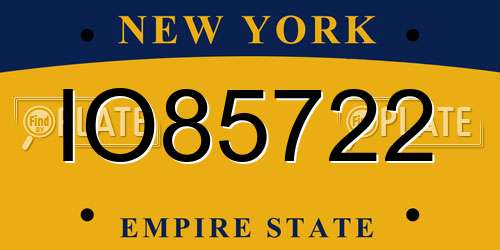 IO85722 New York License Plate