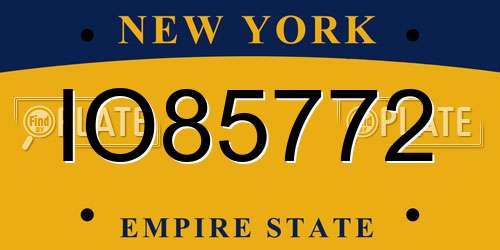 IO85772 New York License Plate