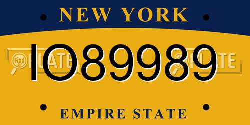 IO89989 New York License Plate