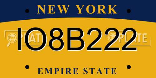 IO8B222 New York License Plate