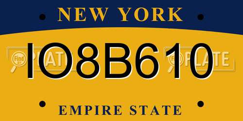 IO8B610 New York License Plate