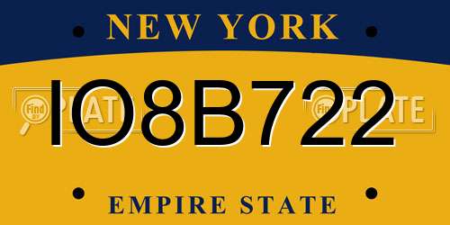 IO8B722 New York License Plate