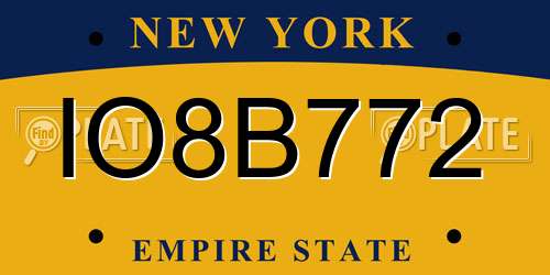 IO8B772 New York License Plate