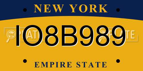 IO8B989 New York License Plate