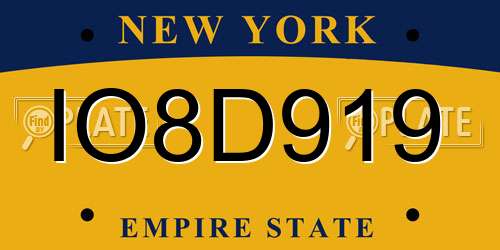IO8D919 New York License Plate