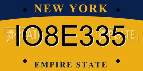 IO8E335 New York License Plate