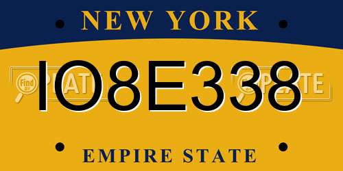 IO8E338 New York License Plate