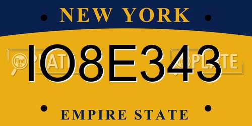 IO8E343 New York License Plate