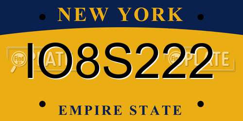 IO8S222 New York License Plate