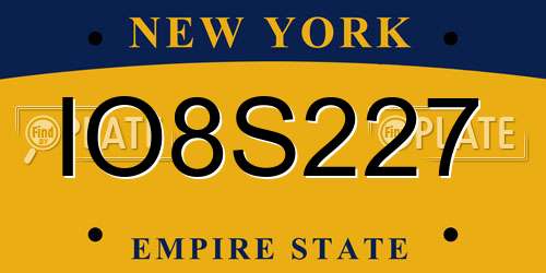 IO8S227 New York License Plate