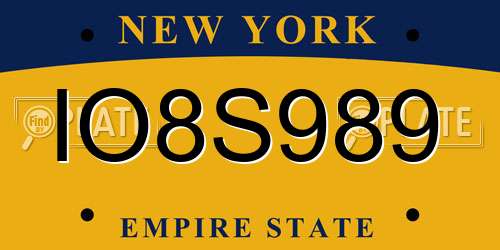 IO8S989 New York License Plate