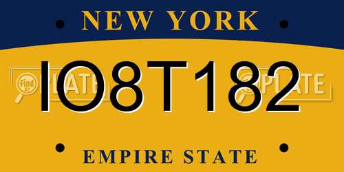 IO8T182 New York License Plate